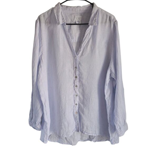 Sigrid Olsen Tops - Sigrid Olsen Stripe Linen Coastal Button Up Shirt Size 2X Minimalist